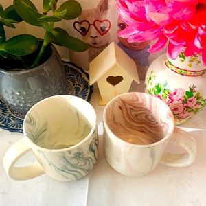 World Market Marble Stoneware Look Ceramic Set of Cafe Mugs